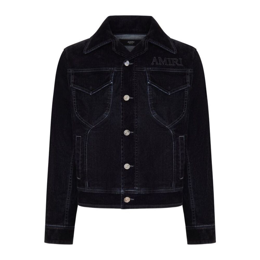 Amiri Men Flocked Denim Jacket With Embroidered Logo And Metal Buttons